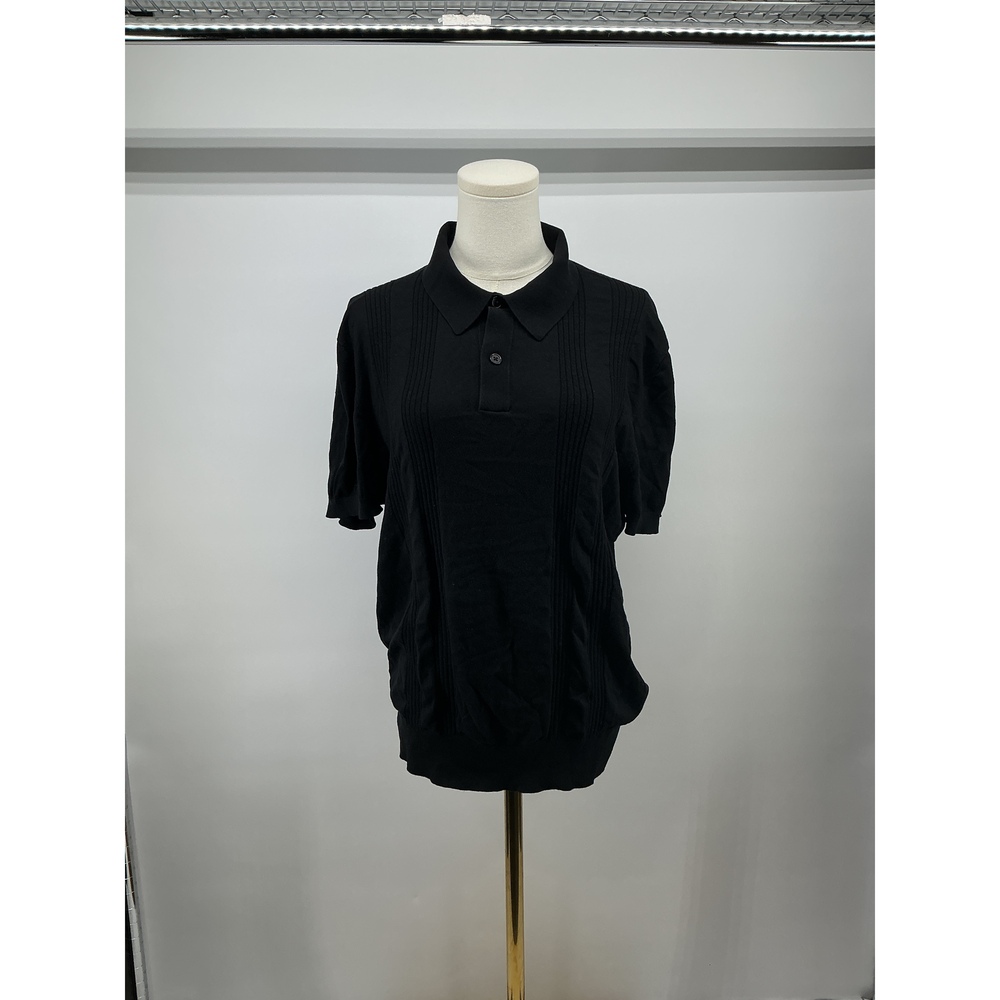 Cotton-Silk Ribbed Short Sleeve Sweater Polo